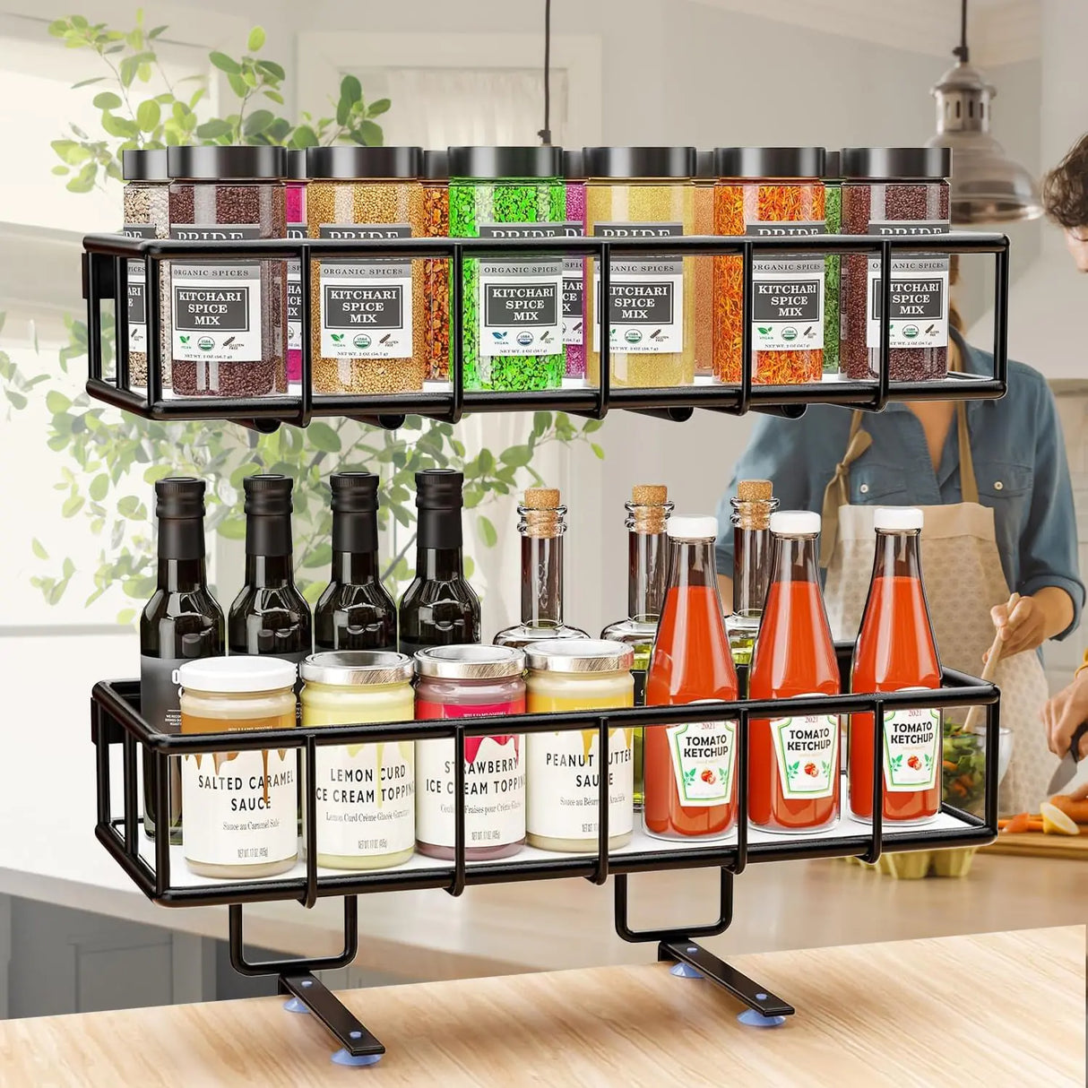 MWQ Hanging Storage Basket Wall Mount for Paper Towel Holder Heavy Duty Metal Kitchen Bathroom Shower Spice Rack Home Decor Essentials 2 Set Black