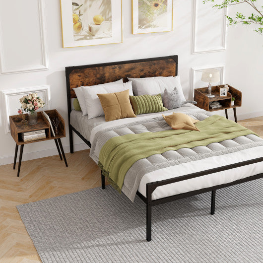 Mid Century Modern Nightstand with Open Shelves-Brown