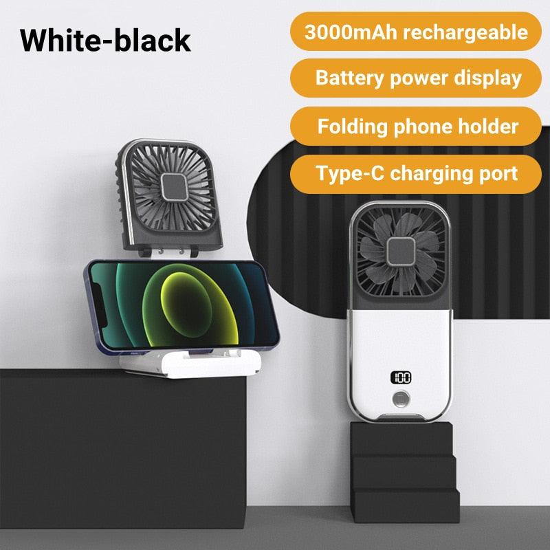 Mini Portable Outdoor Hand Fan Hanging Neck Fan USB Charging 3000mAh Battery Powered 180° Folding Wireless Table Air Cooling Fan 4 Adjustable Speed Portable Pocket Fan for Office Outdoor Travel