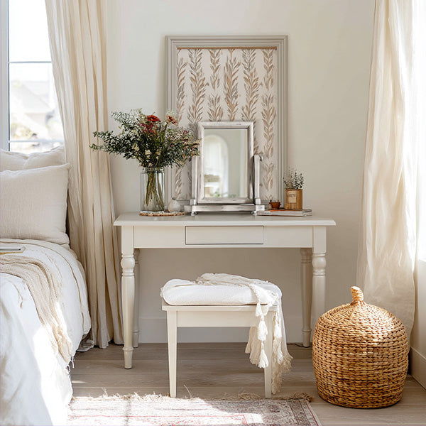 Distressed White Adjustable Wood Vanity Mirror