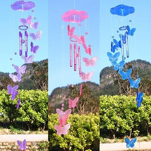 Model Creative Crystal Butterflies-Wind Chime Hanging Ornament Mobile Wind Bell Garden Ornament Lucky Yard Garden Living Room Home/Wall/Room For Mom Birthday Gift Metal Music Wind Chimes Indoor & Outdoor Decor