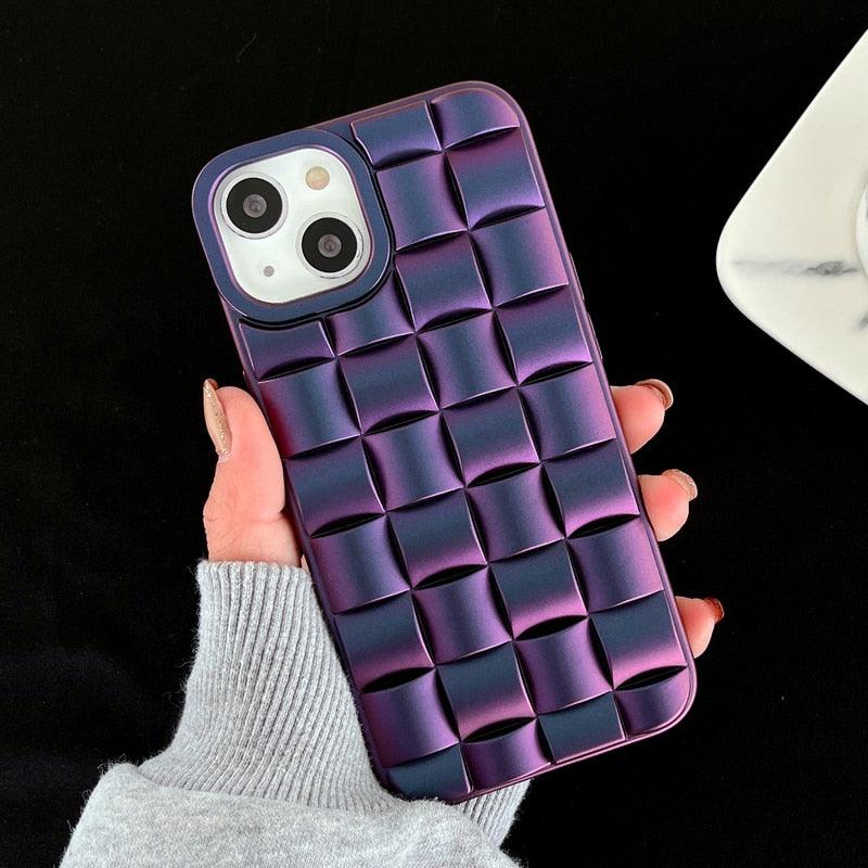 Modern Purple Green Phone Case For iPhone 13 14 Pro Max 11 12 Mini XS XR X 7 8 14 Plus Soft Shockproof Cover Bumper Cute 3D Design Soft Silicone Shockproof Raised Bumper Corner Case for iPhone