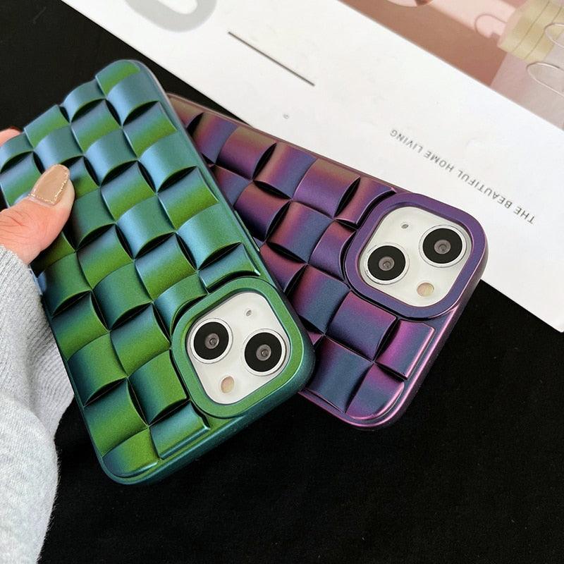 Modern Purple Green Phone Case For iPhone 13 14 Pro Max 11 12 Mini XS XR X 7 8 14 Plus Soft Shockproof Cover Bumper Cute 3D Design Soft Silicone Shockproof Raised Bumper Corner Case for iPhone