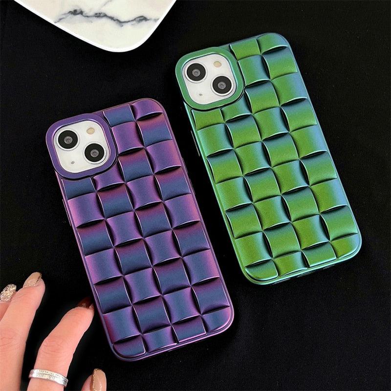 Modern Purple Green Phone Case For iPhone 13 14 Pro Max 11 12 Mini XS XR X 7 8 14 Plus Soft Shockproof Cover Bumper Cute 3D Design Soft Silicone Shockproof Raised Bumper Corner Case for iPhone