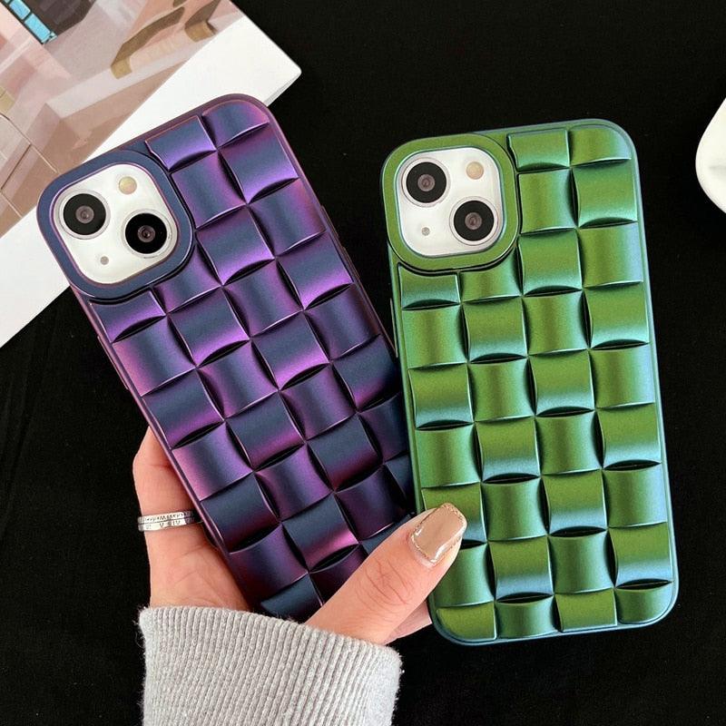 Modern Purple Green Phone Case For iPhone 13 14 Pro Max 11 12 Mini XS XR X 7 8 14 Plus Soft Shockproof Cover Bumper Cute 3D Design Soft Silicone Shockproof Raised Bumper Corner Case for iPhone