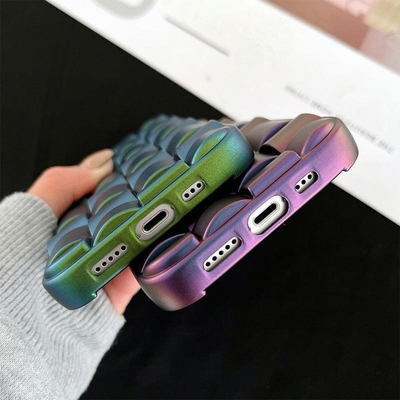 Modern Purple Green Phone Case For iPhone 13 14 Pro Max 11 12 Mini XS XR X 7 8 14 Plus Soft Shockproof Cover Bumper Cute 3D Design Soft Silicone Shockproof Raised Bumper Corner Case for iPhone