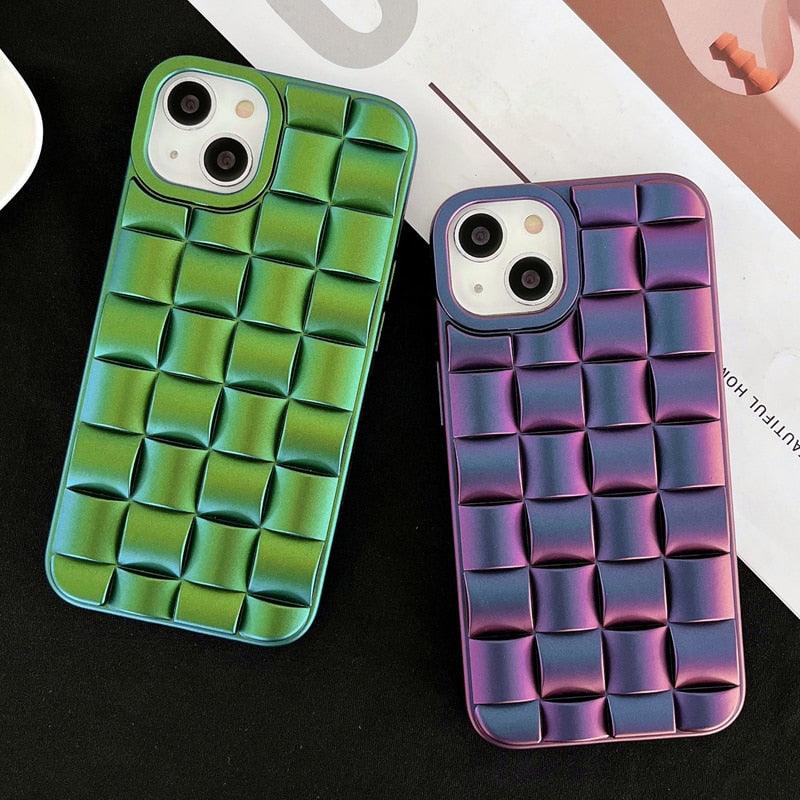 Modern Purple Green Phone Case For iPhone 13 14 Pro Max 11 12 Mini XS XR X 7 8 14 Plus Soft Shockproof Cover Bumper Cute 3D Design Soft Silicone Shockproof Raised Bumper Corner Case for iPhone