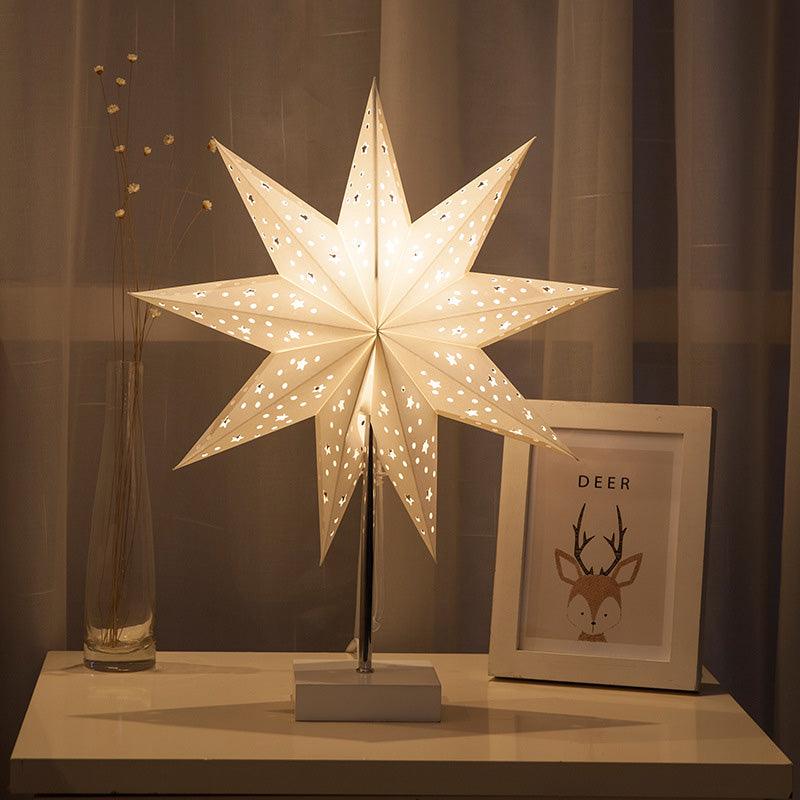 Modern Retro Led Table Lamp Desk Light Paper Star Wood Lamp Nordic Design Minimalist Bedside Living Room Bedroom Decor Cute Study Lamps for Bedroom Décor