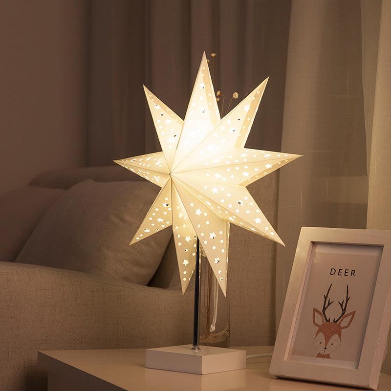 Modern Retro Led Table Lamp Desk Light Paper Star Wood Lamp Nordic Design Minimalist Bedside Living Room Bedroom Decor Cute Study Lamps for Bedroom Décor