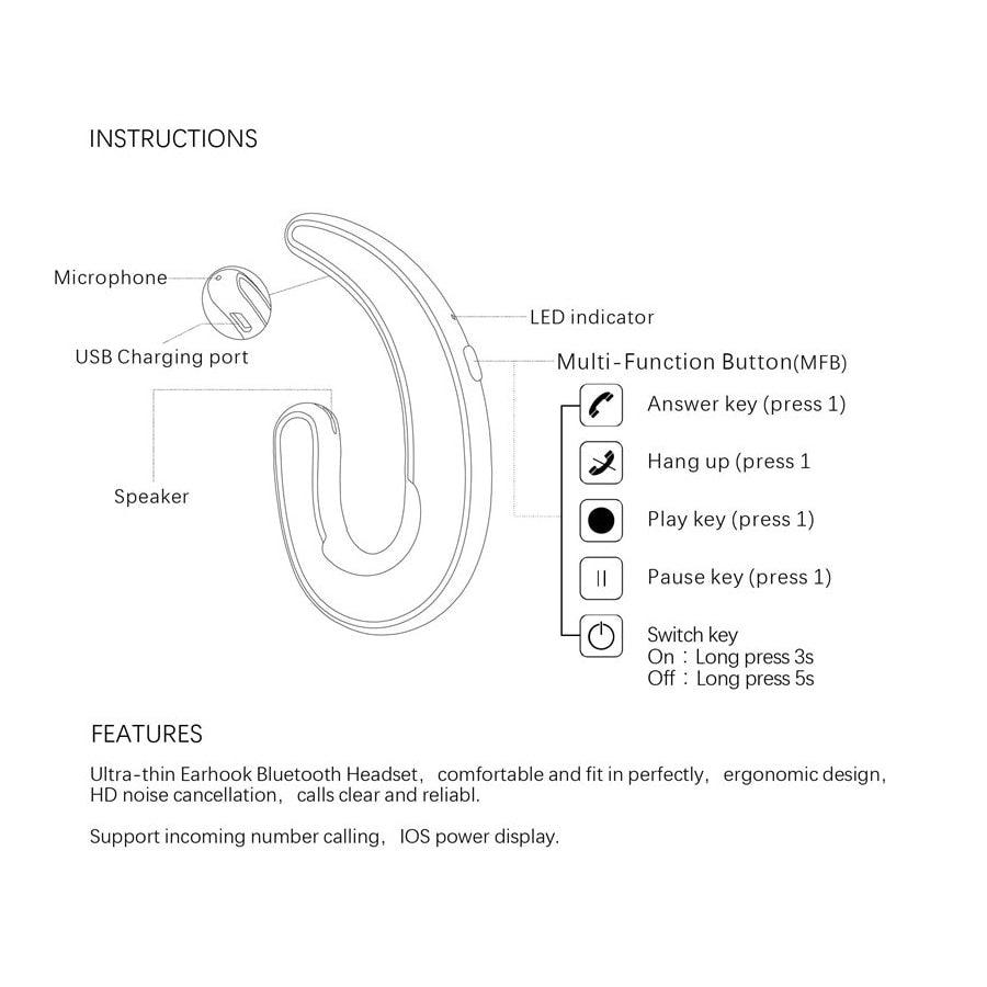 Modern Wireless Bluetooth Headphone Single Earphone Earbuds Exquisite Headset Wireless Bone Conduction Earphones Business Earbuds Bluetooth 4.1 Headphones Over Ear Hooks Handsfree Bone Conduction Earphones Headphones With Microphone