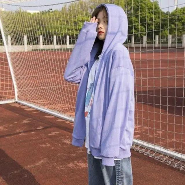 Modern With Hat Hoodies Women Kangaroo Pocket Casual Loose Solid Color Sweatshirt Female Fashion New Female Tops Sports Clothing Oversized Zip Hooded Sweatshirt Cotton Women Autumn Hoodie
