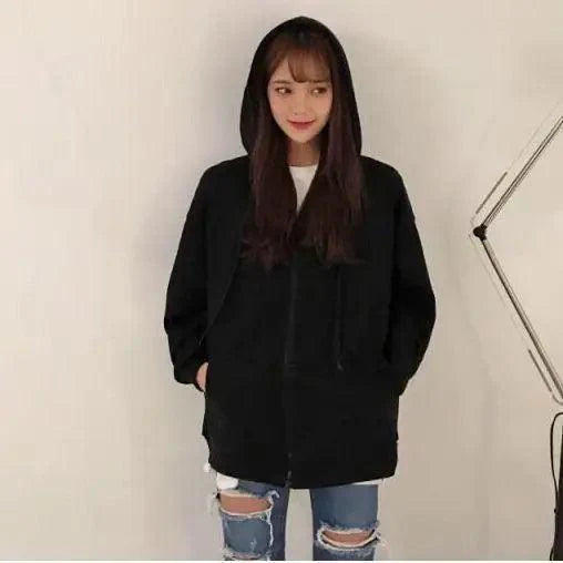 Modern With Hat Hoodies Women Kangaroo Pocket Casual Loose Solid Color Sweatshirt Female Fashion New Female Tops Sports Clothing Oversized Zip Hooded Sweatshirt Cotton Women Autumn Hoodie