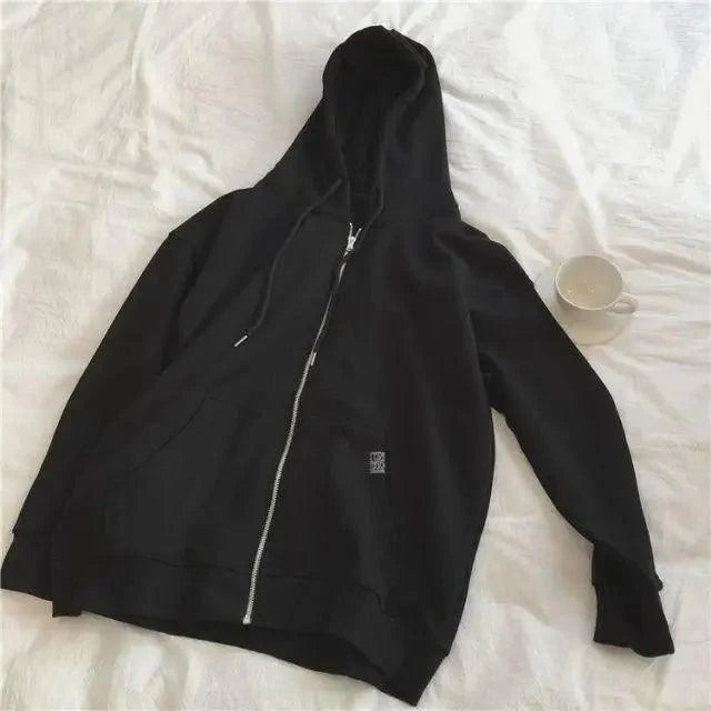 Modern With Hat Hoodies Women Kangaroo Pocket Casual Loose Solid Color Sweatshirt Female Fashion New Female Tops Sports Clothing Oversized Zip Hooded Sweatshirt Cotton Women Autumn Hoodie