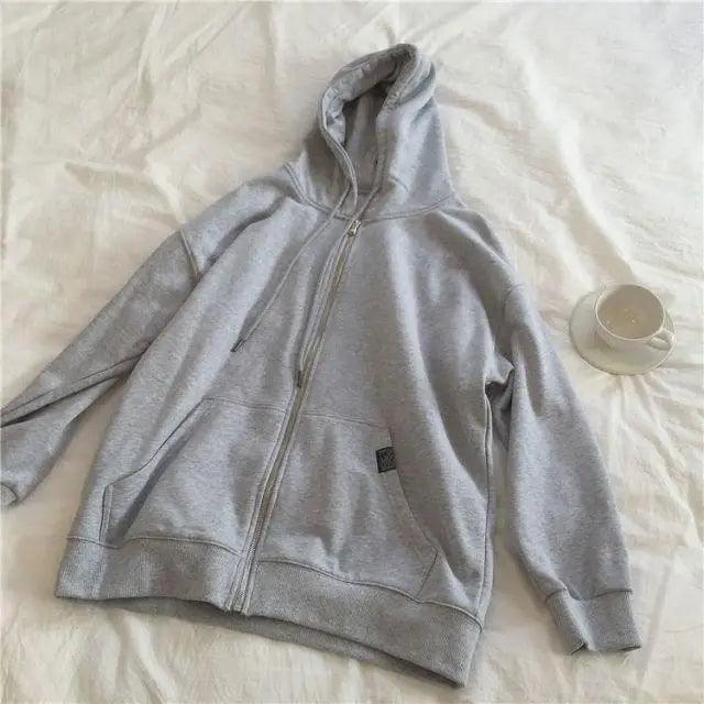 Modern With Hat Hoodies Women Kangaroo Pocket Casual Loose Solid Color Sweatshirt Female Fashion New Female Tops Sports Clothing Oversized Zip Hooded Sweatshirt Cotton Women Autumn Hoodie