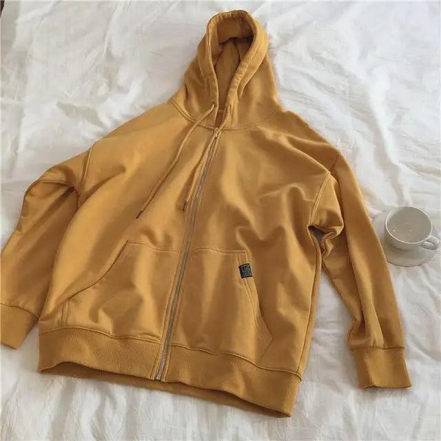 Modern With Hat Hoodies Women Kangaroo Pocket Casual Loose Solid Color Sweatshirt Female Fashion New Female Tops Sports Clothing Oversized Zip Hooded Sweatshirt Cotton Women Autumn Hoodie