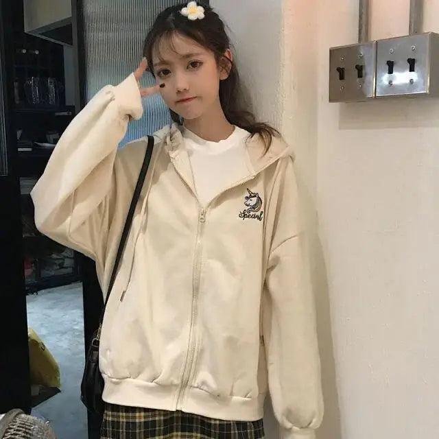 Modern With Hat Hoodies Women Kangaroo Pocket Casual Loose Solid Color Sweatshirt Female Fashion New Female Tops Sports Clothing Oversized Zip Hooded Sweatshirt Cotton Women Autumn Hoodie
