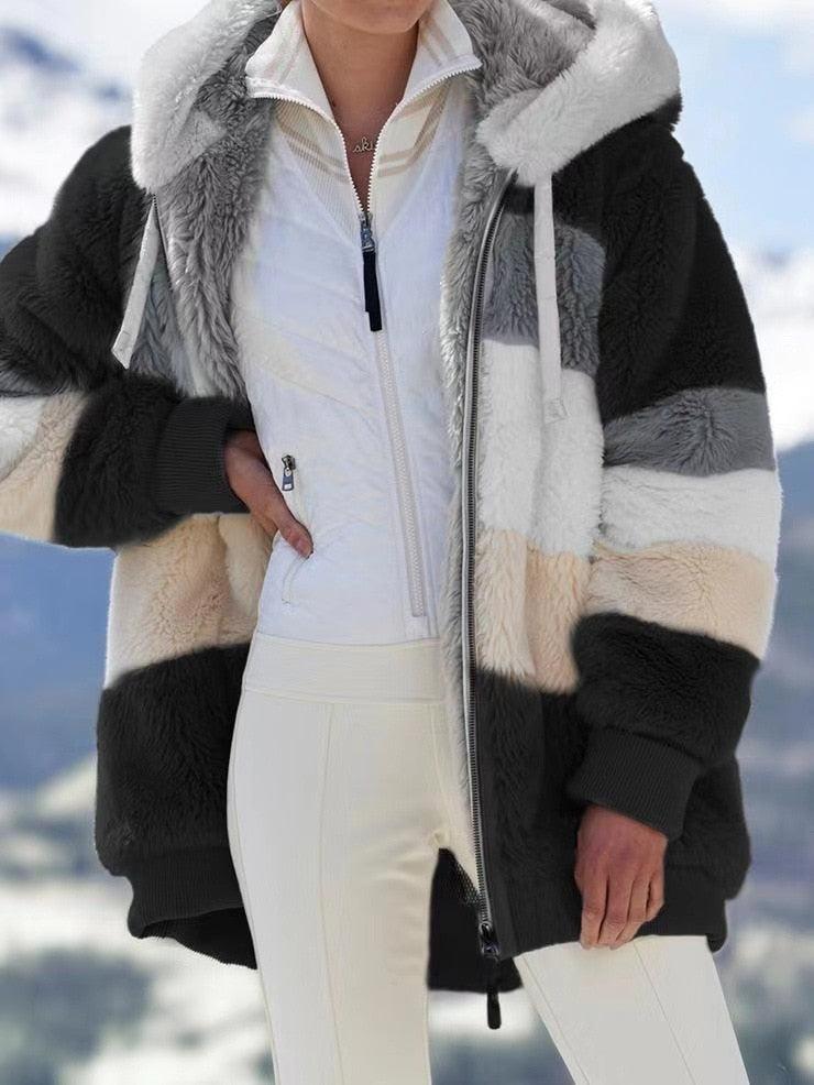 Modern Women Casual Jacket Coats Hip Hop New Autumn Winter Loose Multicolor Hooded Jacket For Women Winter Fleece Jacket Hooded Solid Color Coats With Pockets Comfortable Jacket