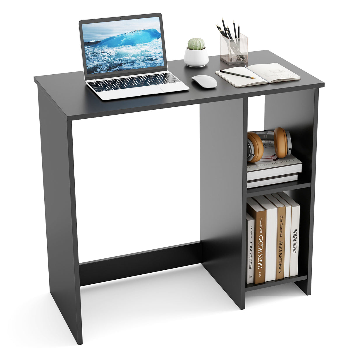 31.5 Inch Modern Home Office Desk with 2 Compartments-Black