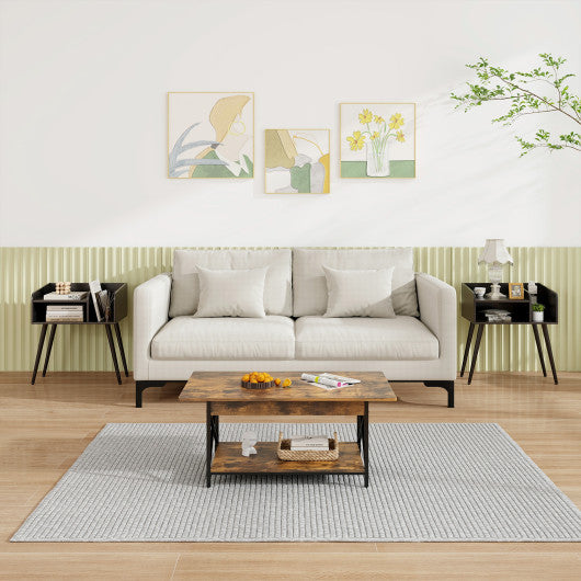 Mid Century Modern Nightstand with Open Shelves-Black