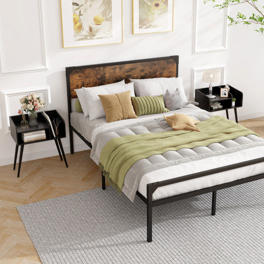 Mid Century Modern Nightstand with Open Shelves-Black