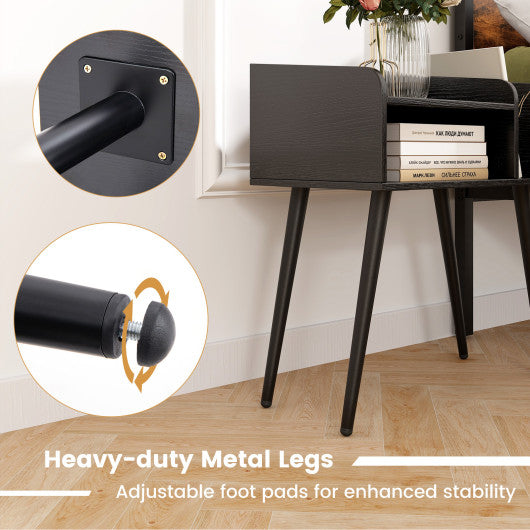 Mid Century Modern Nightstand with Open Shelves-Black