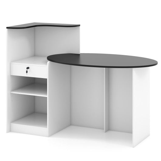 Modern Reception Desk Front Counter Desk with Oval Tabletop-Black