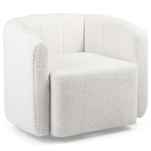 Modern Upholstered Sherpa Accent Chair with Curved Backrest and Armrests-White
