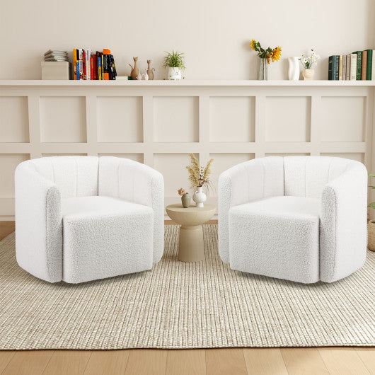 Modern Upholstered Sherpa Accent Chair with Curved Backrest and Armrests-White