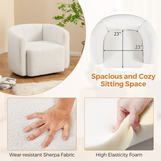 Modern Upholstered Sherpa Accent Chair with Curved Backrest and Armrests-White