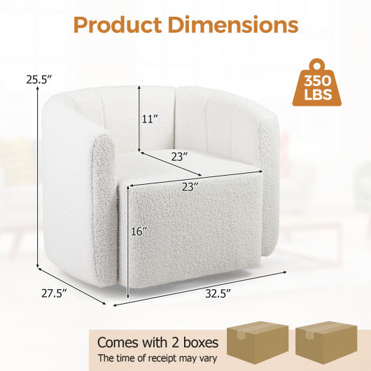 Modern Upholstered Sherpa Accent Chair with Curved Backrest and Armrests-White