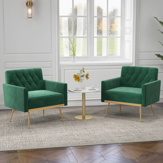 Modern Velvet Accent Chair with Button Tufted Back Golden Metal Legs and Adjustable Foot Pads-Turquoise