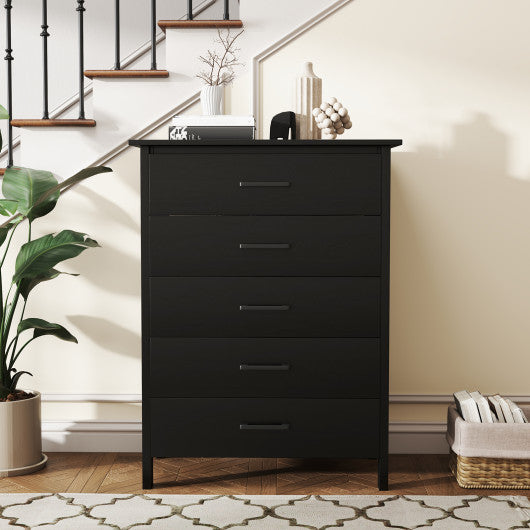 Modern 5-Drawer Multipurpose Chest Dresser with Metal Handles-Black