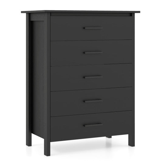 Modern 5-Drawer Multipurpose Chest Dresser with Metal Handles-Black