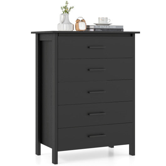 Modern 5-Drawer Multipurpose Chest Dresser with Metal Handles-Black