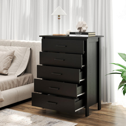 Modern 5-Drawer Multipurpose Chest Dresser with Metal Handles-Black