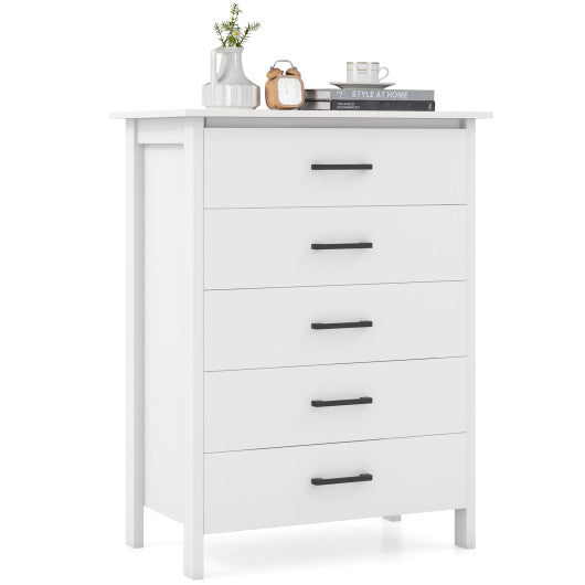 Modern 5-Drawer Multipurpose Chest Dresser with Metal Handles-White