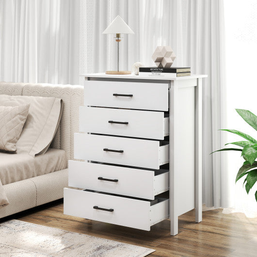 Modern 5-Drawer Multipurpose Chest Dresser with Metal Handles-White
