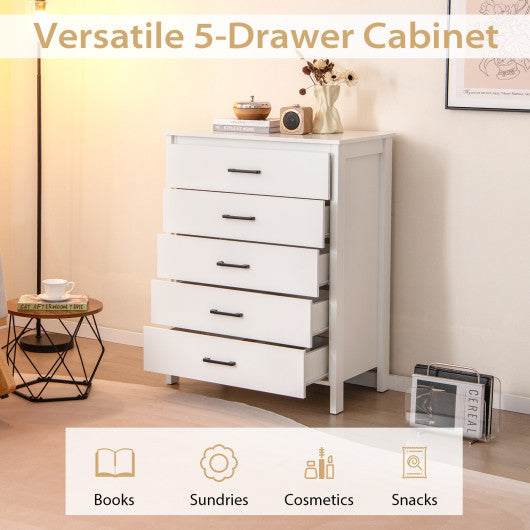 Modern 5-Drawer Multipurpose Chest Dresser with Metal Handles-White