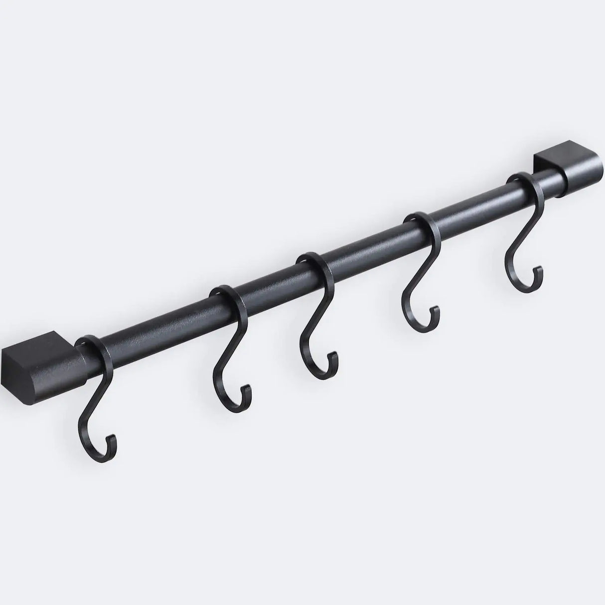 MIAOHUI Kitchen Rail with Hooks Pan and Pot Hangers for Kitchen Wall Mount Kitchen Utensil Rack with Removable S Hook Aluminum (17.3inch_Black_5Hooks)