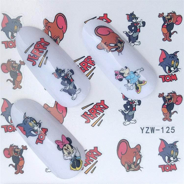 Nail Art Water Transfer Stickers Anime Mouse Animal Kid slider adhesive Watermark Decals Women Beauty Wedding Nails Decal Self-Adhesive 3D Wave Design Decoration for Women Girls Art Stickers Decal Decoration Metallic Curve Strip Line Nail