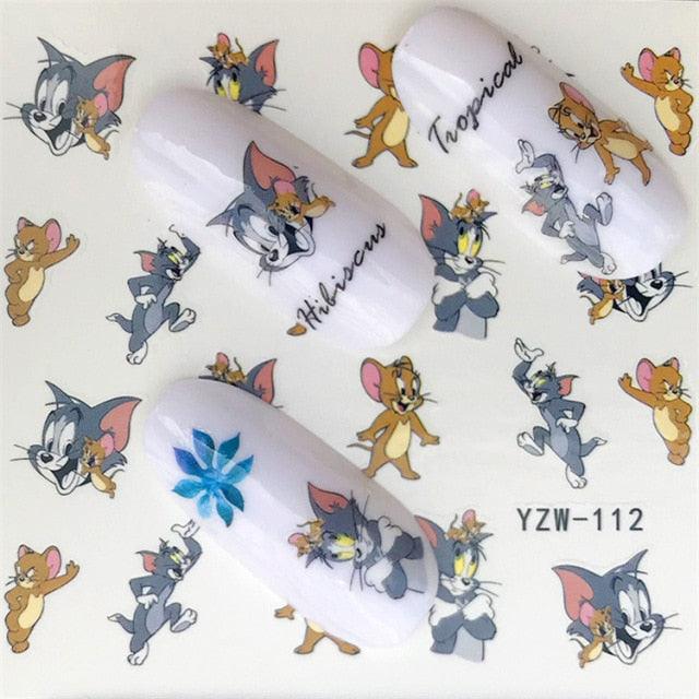 Nail Art Water Transfer Stickers Anime Mouse Animal Kid slider adhesive Watermark Decals Women Beauty Wedding Nails Decal Self-Adhesive 3D Wave Design Decoration for Women Girls Art Stickers Decal Decoration Metallic Curve Strip Line Nail