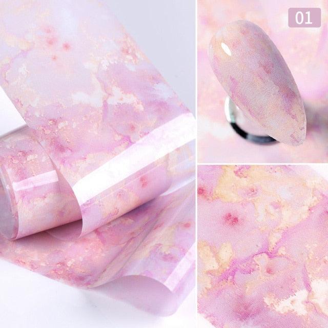 Nail Foils Marble Flower Series Iridescent Nail Art Transfer Sticker Paper Slider Nail Water Decal Design Manicures Decorations Art Manicures Decoration New Gold Nail Transfer Foils for Nail Arts Nails Supply Holographic Effect Nail Art Foil Stickers Hol
