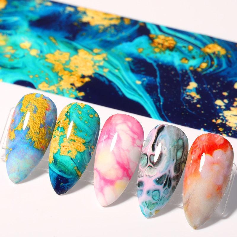 Nail Foils Marble Flower Series Iridescent Nail Art Transfer Sticker Paper Slider Nail Water Decal Design Manicures Decorations Art Manicures Decoration New Gold Nail Transfer Foils for Nail Arts Nails Supply Holographic Effect Nail Art Foil Stickers Hol