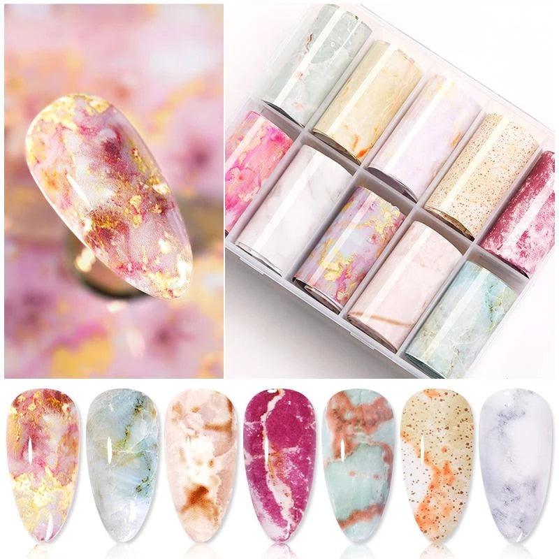Nail Foils Marble Flower Series Iridescent Nail Art Transfer Sticker Paper Slider Nail Water Decal Design Manicures Decorations Art Manicures Decoration New Gold Nail Transfer Foils for Nail Arts Nails Supply Holographic Effect Nail Art Foil Stickers Hol