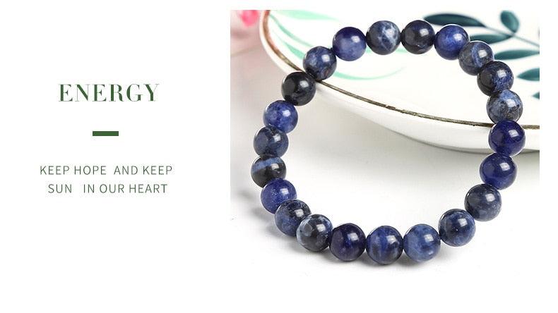 Natural Blue Stone Round Beads Elastic Line Stretch Bracelet Fashion Jewelry Healing Stone Beaded Bracelets For Women Men Gemstones Bracelets Crystal Bracelet Unisex Adjustable Stretch Bracelets 8mm
