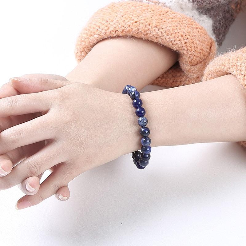 Natural Blue Stone Round Beads Elastic Line Stretch Bracelet Fashion Jewelry Healing Stone Beaded Bracelets For Women Men Gemstones Bracelets Crystal Bracelet Unisex Adjustable Stretch Bracelets 8mm