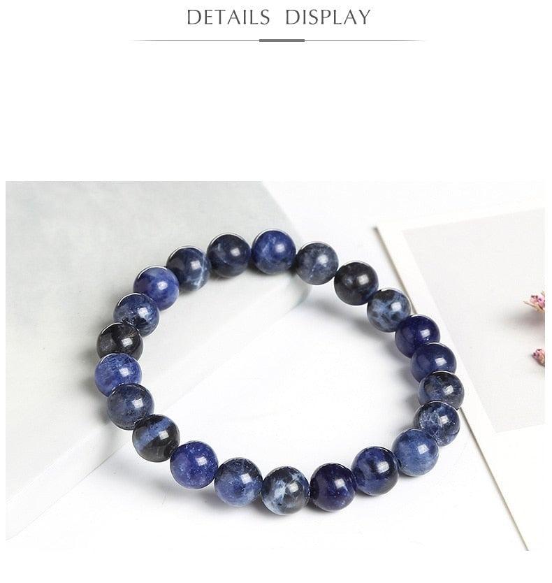 Natural Blue Stone Round Beads Elastic Line Stretch Bracelet Fashion Jewelry Healing Stone Beaded Bracelets For Women Men Gemstones Bracelets Crystal Bracelet Unisex Adjustable Stretch Bracelets 8mm