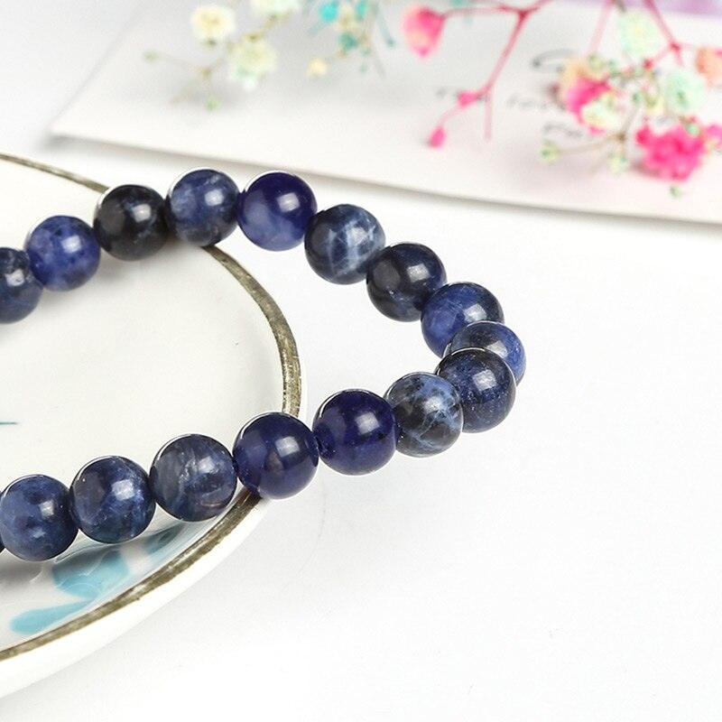 Natural Blue Stone Round Beads Elastic Line Stretch Bracelet Fashion Jewelry Healing Stone Beaded Bracelets For Women Men Gemstones Bracelets Crystal Bracelet Unisex Adjustable Stretch Bracelets 8mm