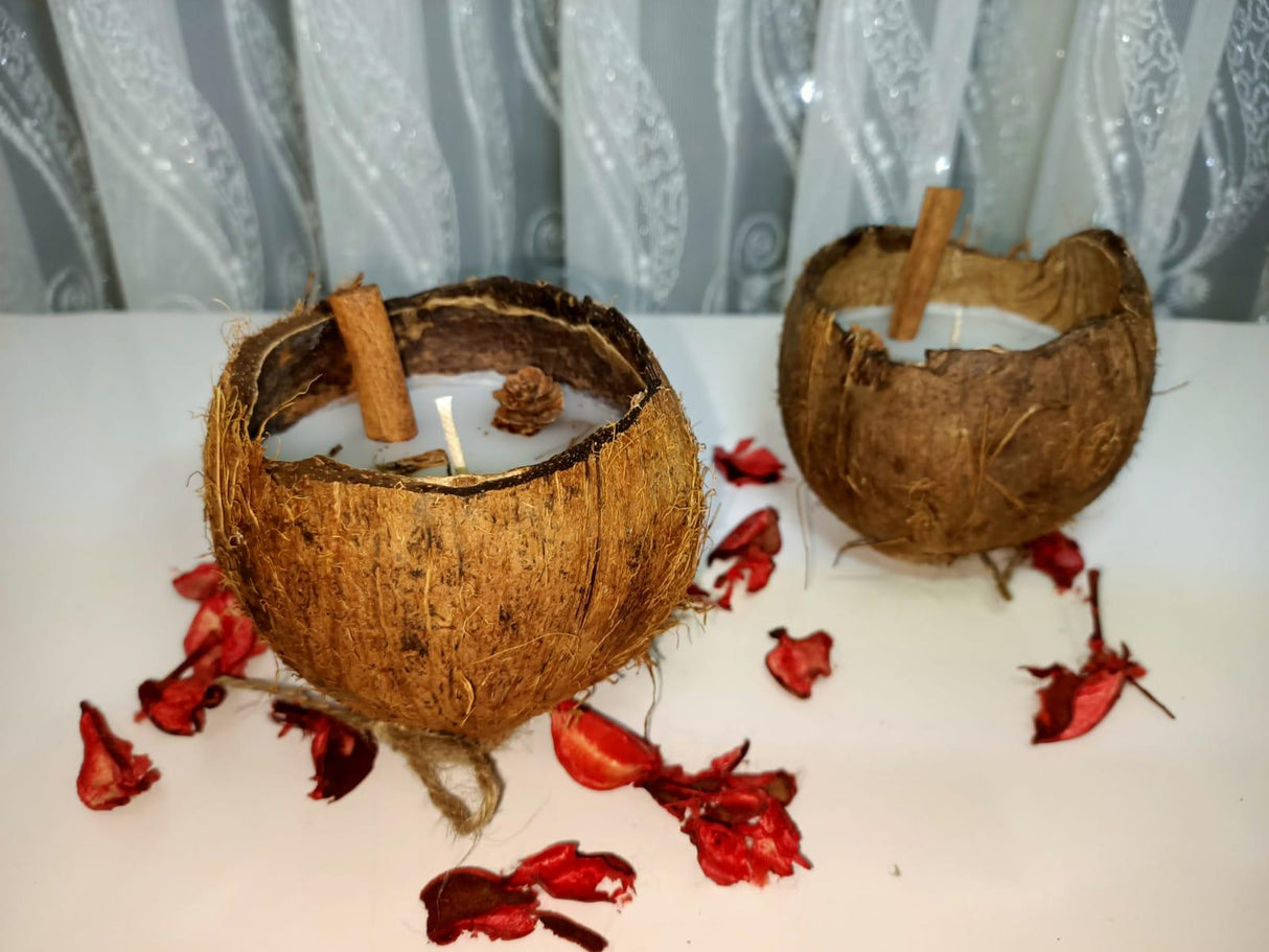 Natural Coconut Shell Decorative Scented Candle Wood Wicked Coconut Scented Candle Natural Coconut Shell Eco Friendly Ideal for Home and Beach Décor Aromatherapy Candle