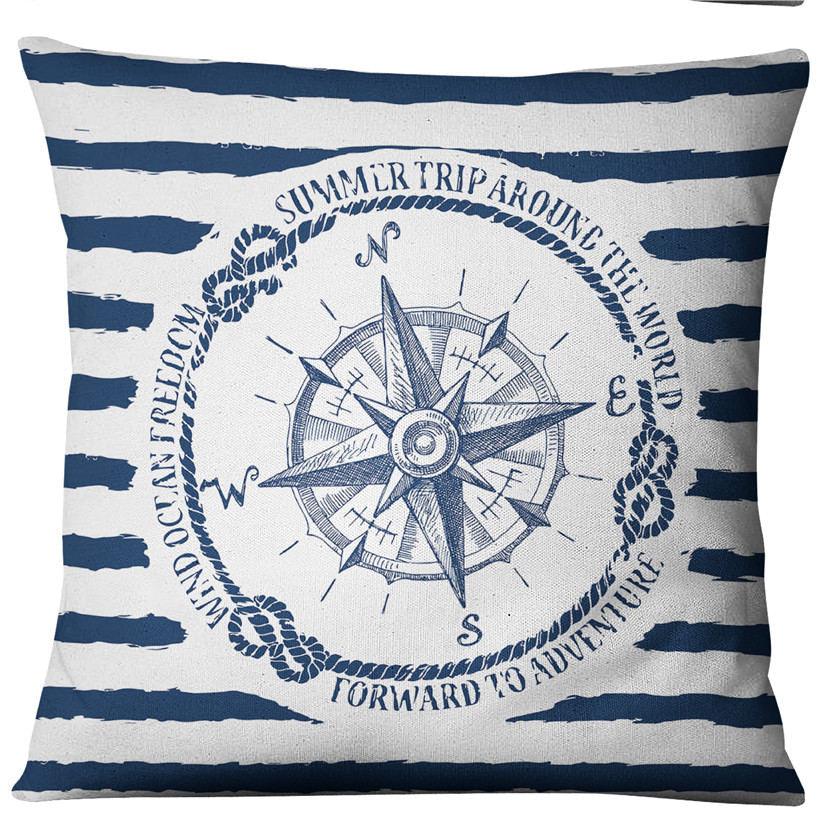 Navigation Navy Blue Nautical Shell Starfish Linen Pillow Cover Blue Anchor Navigation Anchor Sailboat Pillowcase Marine Cushion Cover Sofa Home Decorative Cushion Cover For Home